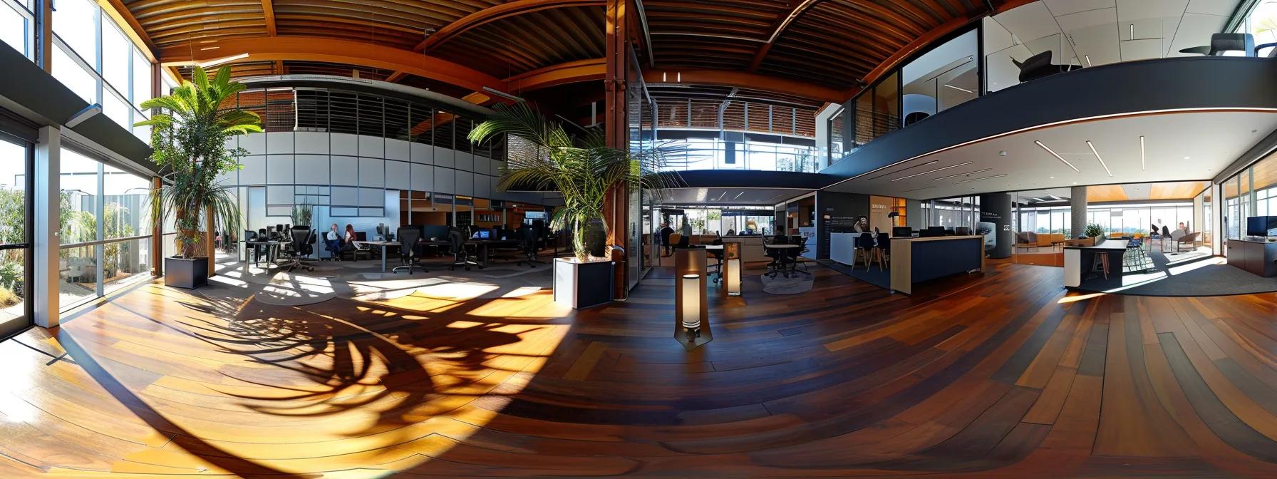 a sleek, modern digital agency office on the gold coast, filled with cutting-edge technology and collaborative workspaces, where a diverse team engages in dynamic discussions around innovative digital strategies and emerging technologies.